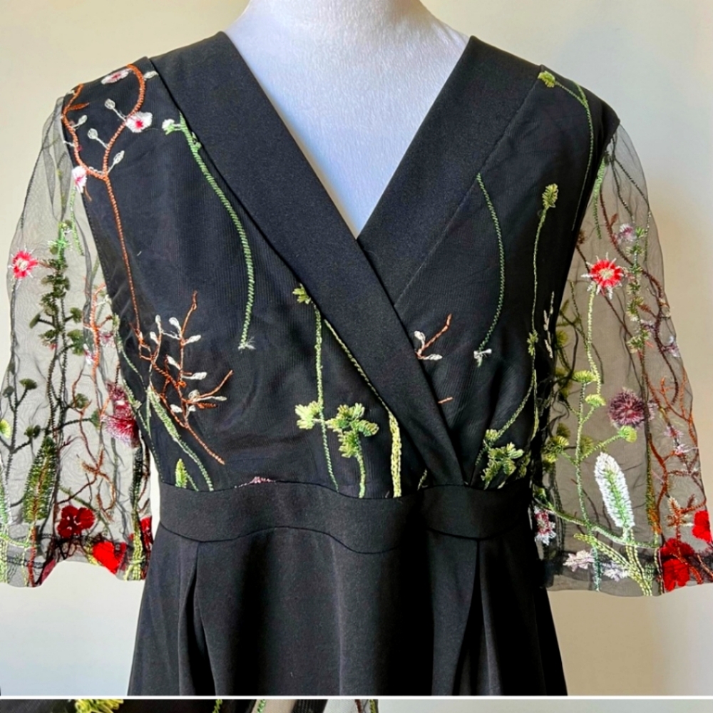 JJs HOUSE Formal Cocktail Surplice Embroidered Floral A-Line Dress—SZ. XL
